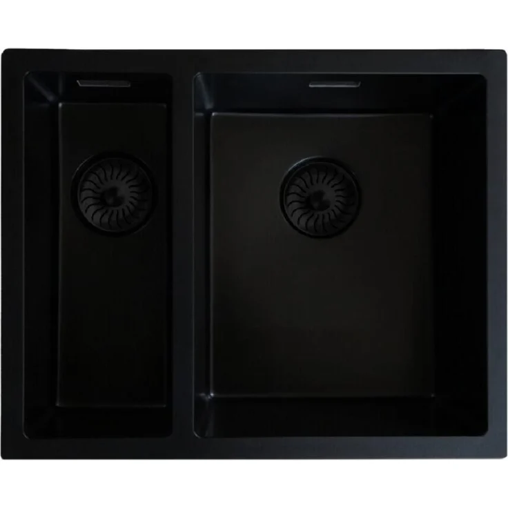 Caressi CAQPP1534R10BK-FL, Flächenbündige Spüle aus Quartz-Komposit, große rechte Spüle in Schwarz, 1,5 Becken