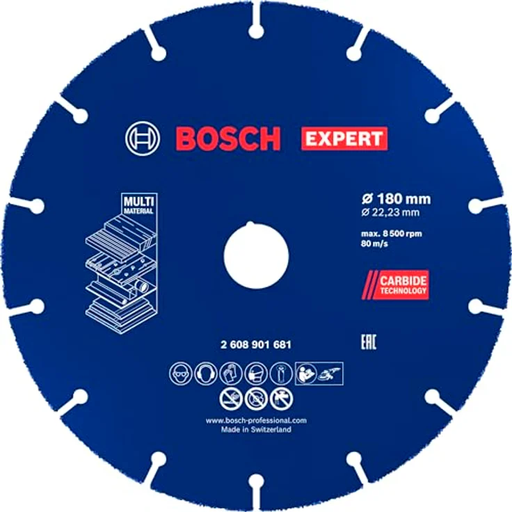 Bosch EXPERT Carbide Multi Wheel Trennscheiben, Ø 180 mm, für Hartholz und Nägel, Professional Zubehör für große Winkelschleifer – Bild 1