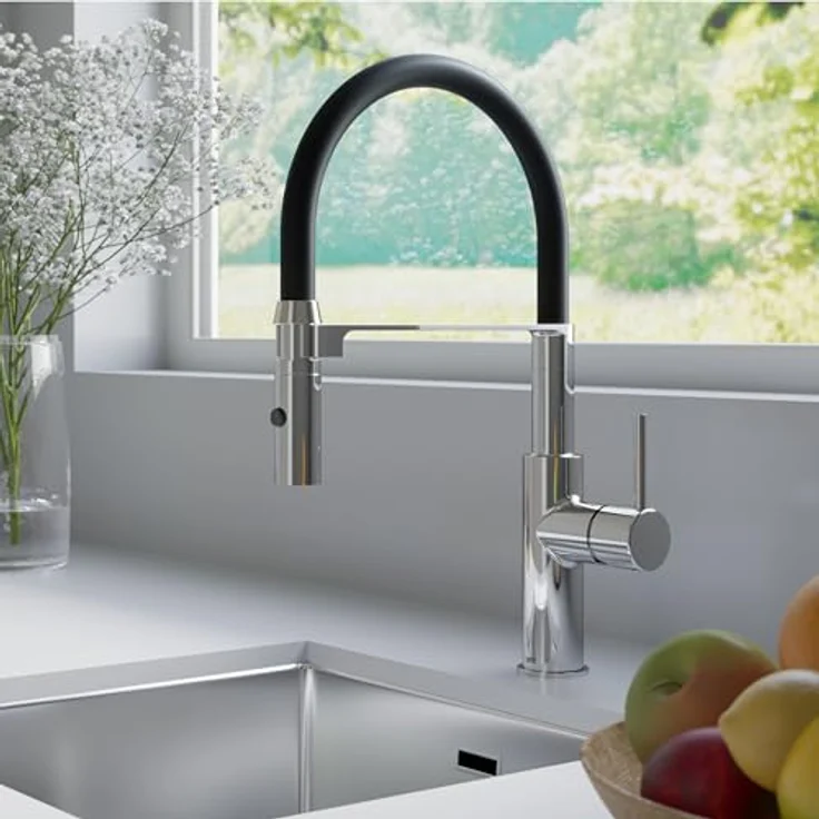 Lenz Küchenarmatur NALU, Flexible Pendelbrause mit 2 Strahlarten und 360° Schwenkfunktion, Chrom – Bild 2