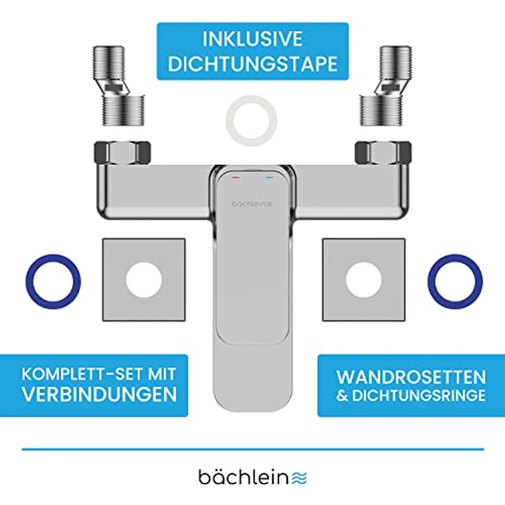 Bächlein Junias Badewannenarmatur, eckiges Design, Komplettset mit Einhand-Wasserhahn in Chrom, inklusive Zubehör – Bild 5