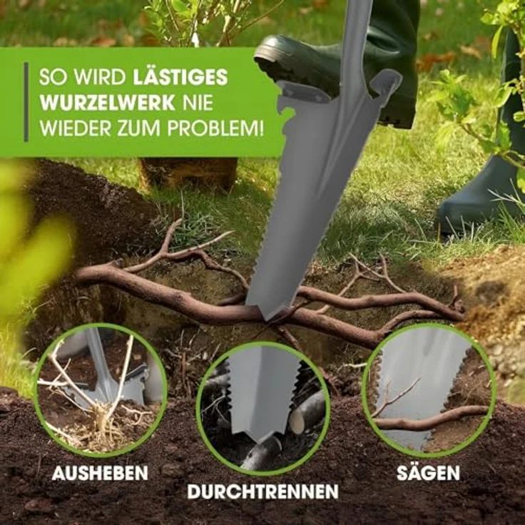 EASYmaxx Wurzelspaten mit Säge, 114 cm, ergonomische Stahlklinge und Trittkanten für effektive Gartenarbeit – Bild 5