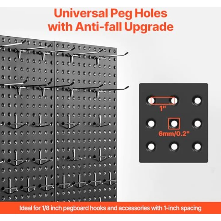 VEVOR Werkzeugwand 2er-Set, 61 x 30 cm, robustes Metall-Pegboard mit Zubehör, hohe Tragfähigkeit bis 40 kg, schwarz – Bild 5