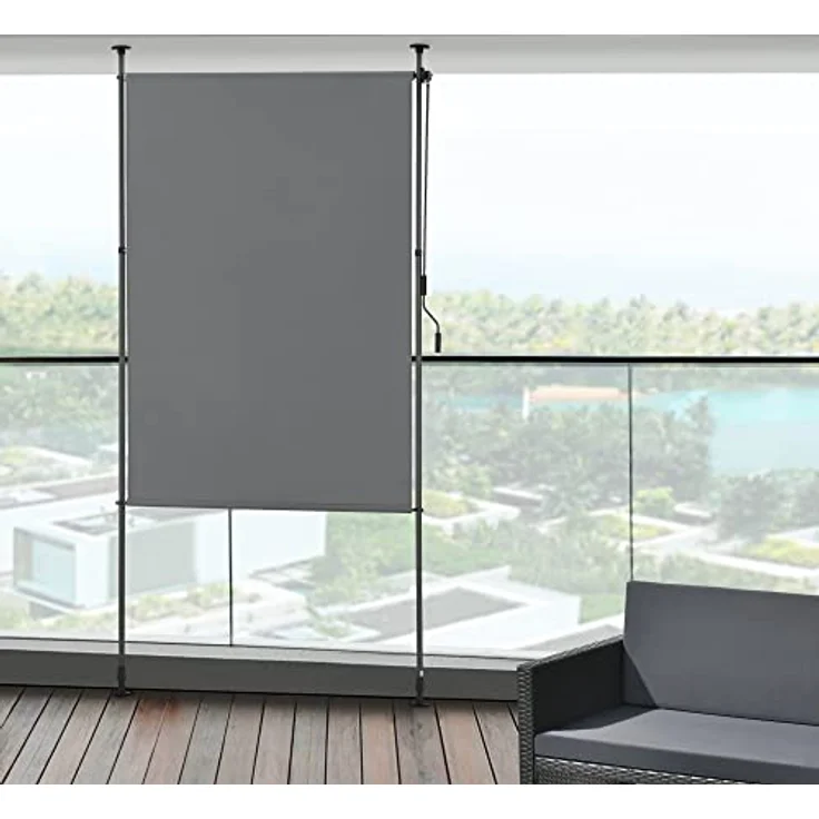 pro.tec Außenrollo Cimarra 120 x 270 cm Balkonrollo Senkrechtmarkise mit Handkurbel Sichtschutz witterungsbeständig Stahlgestell Dunkelgrau – Bild 2