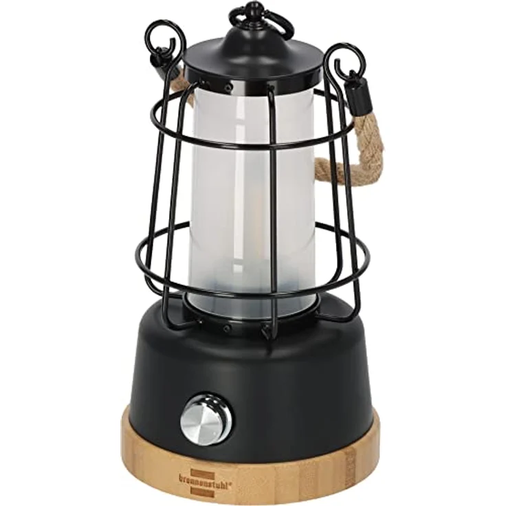 Brennenstuhl LED Akku Outdoor Lampe CAL 1 (350lm, IP44, bis zu 75h Leuchtdauer, stufenlos dimmbar, Farbtemperatur einstellbar, wiederaufladbare USB Campinglampe mit Hanfseil und Bambussockel) – Bild 1