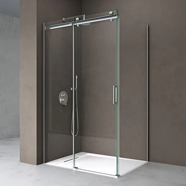 doporro Ravenna17, Eckdusche Duschkabine mit Schiebetür, 8 mm ESG-Sicherheitsglas Klarglas, BxT: 100x75 cm, rahmenlos, inklusive Montagezubehör – Bild 1