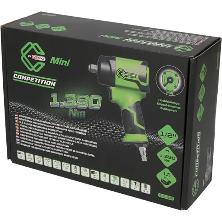 KS Tools 512.0030 COMPETITION 1/2" Mini-Hochleistungs-Druckluft-Schlagschrauber, 1.390 Nm, mit Soft-Grip-Handgriff und 3-fach Drehmomentvorwahl – Bild 4