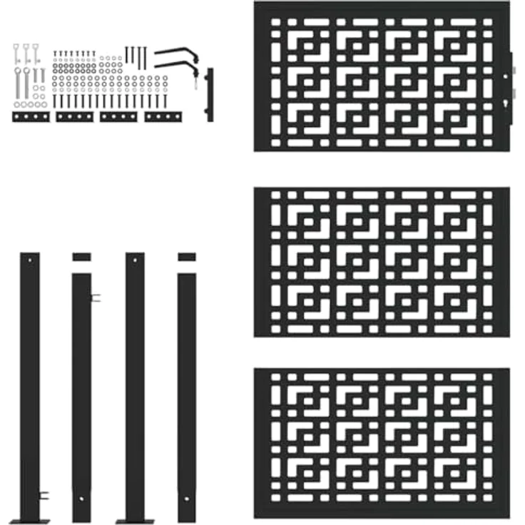 vidaXL Gartentor Schwarz 105x155 cm Stahl Kreuz-Design Metall Abschließbar – Bild 4