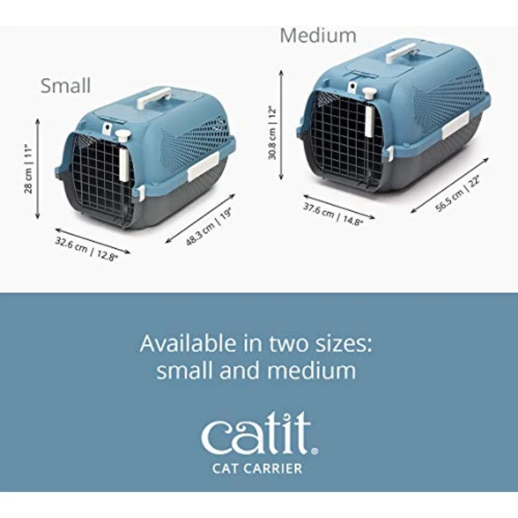 Catit Voyageur Transportbox, Tiertransportbox für Katzen mit Streichelklappe und Futternapf, blau-grau – Bild 6