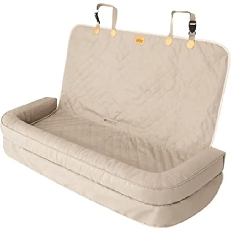 DOGGY Hundeautositz, Hundebox, Hundebett, Transportboxen, Rückbank, Hundedecke, Hundekörbchen, Katzenbett für kleine Hunde 135 x 45 cm Beige Oxford, Universalität, Stabile Riemen, Leicht zu reinigen, Wasserdicht, OEKO-TEX-zertifiziert – Bild 1