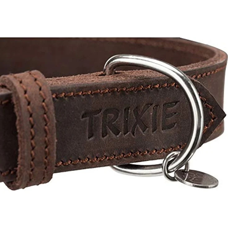TRIXIE Rustic Lederhalsband Größe L, Halsumfang 48–56 cm, Dunkelbraun, genähtes Halsband für mittelgroße Hunde, kehlkopfschonendes Anleinen, 30 mm breit – Bild 4