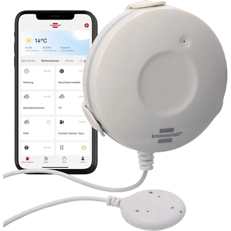 Brennenstuhl Connect Zigbee Wassermelder WM CZ 01, smart Wassersensor mit Push-Benachrichtigung, für Bad/Küche/Keller, inkl. CR2-Batterie – Bild 1