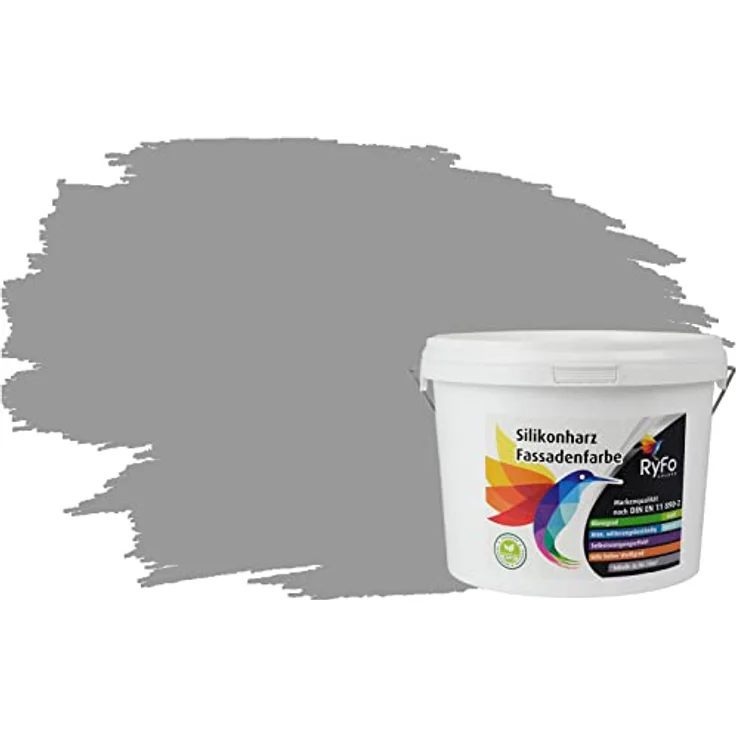 RyFo Colors Silikonharz Fassadenfarbe Lotuseffekt Trend Elefantengrau 3l - bunte Fassadenfarbe, weitere Grau Farbtöne und Größen erhältlich, Deckkraft Klasse 1 – Bild 2