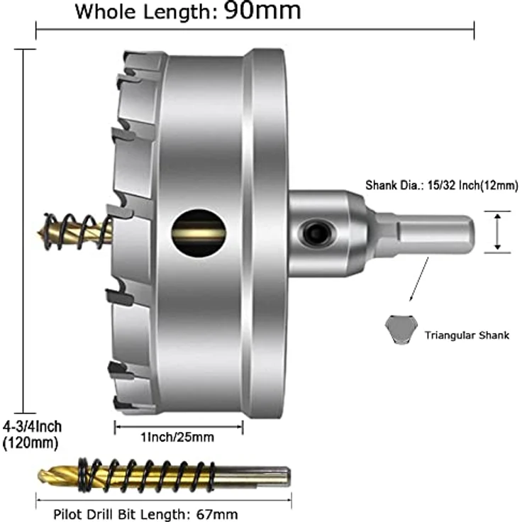 ASNOMY 120mm TCT Lochsäge Hartmetall-Bohrer, vielseitig einsetzbar für Edelstahl, Eisen, Holz und Kunststoff, Schnitttiefe 25mm, Schaftdurchmesser 12mm – Bild 4