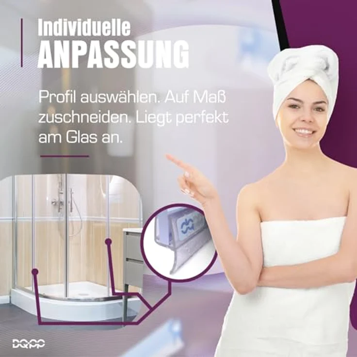 DQ-PP Duschdichtung 60cm – Dichtung für 3,5mm – 5mm Glastür, Wasserablaufprofil, transparent, UV- und schimmelbeständig, individuell kürzbar – Bild 3