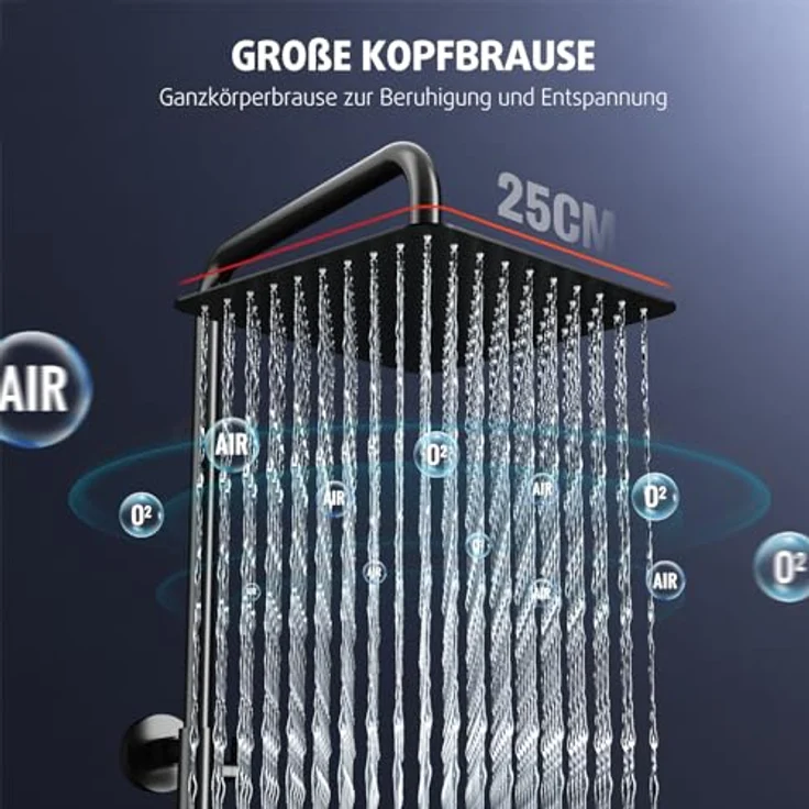 Rainsworth Duschsystem 3 Funktionen, Höhe 126 cm, Set mit Kopfbrause 20x20 cm, Chrom – Bild 3