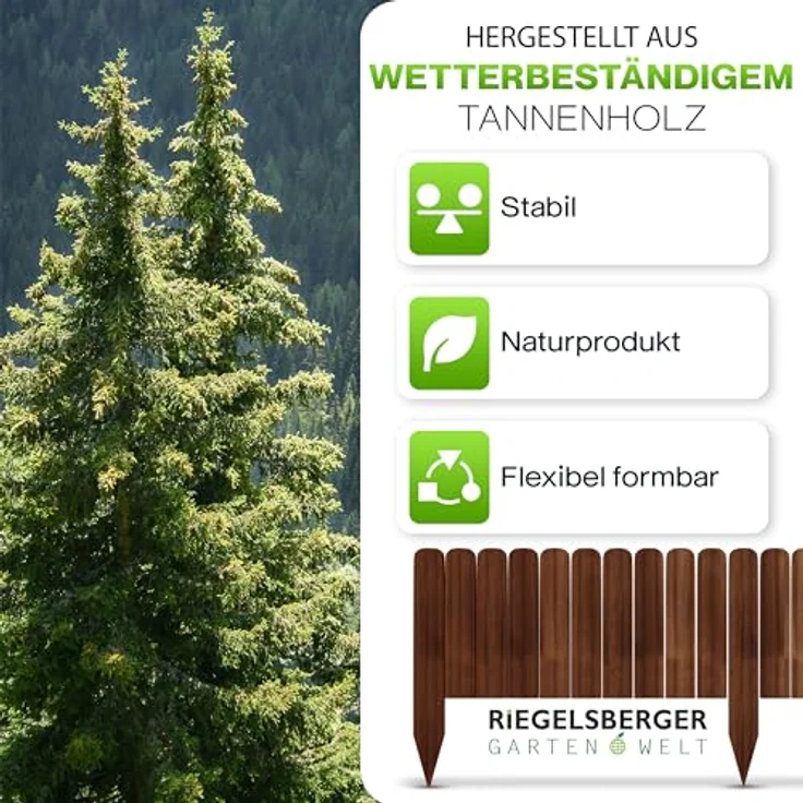 Gartenwelt Riegelsberger Rollboarder Braun Länge 203 cm Zaunhöhe 10 cm Holzzaun Mähkante Rasenkante Tannenholz – Bild 4