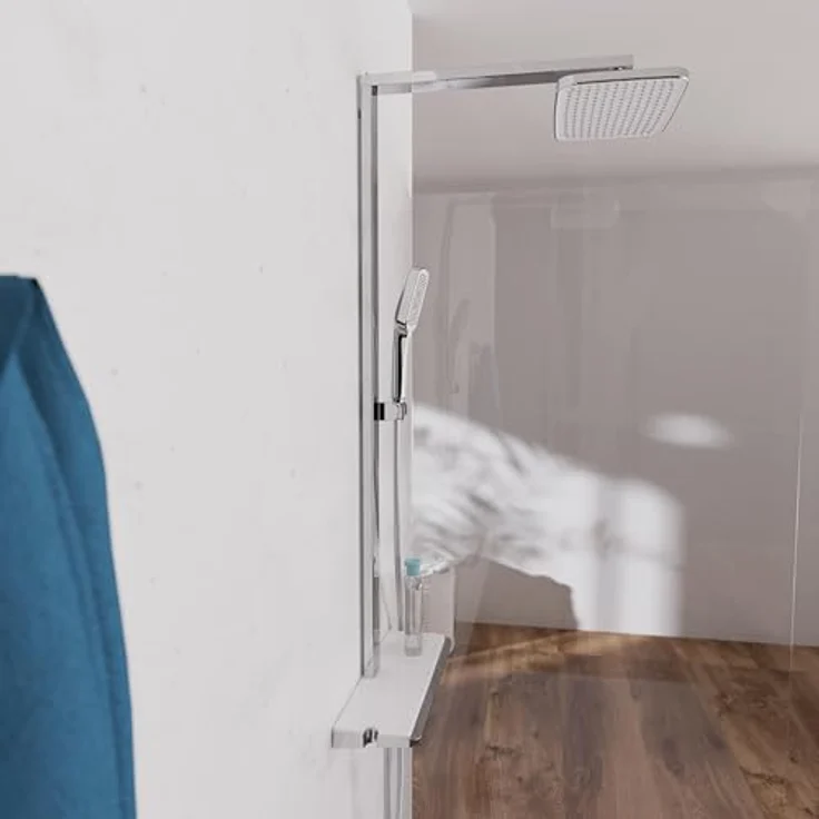 Schütte Duschsystem HAWAII Überkopfbrause-Set, 115 cm, 3 Strahlarten, mit Thermostatarmatur und Glasablage, Komplett-Set inkl. Montagematerial und Dichtungen – Bild 8