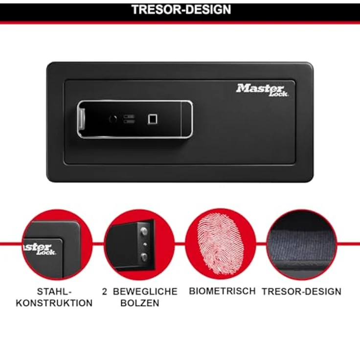 MASTER LOCK LX110BEURHRO Frei stehend sicher Schwarz 2 Schlüssel Lesegerät für den Fingerabdruck 25 4 l Boden - Wand Akku – Bild 8