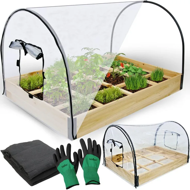 holz4home Hochbeet holz4home® Frühbeet mit Überdachung in Tannenholz I PVC-Abdeckung für ideales Wachstumsklima, inkl. Einlegevlies & Gartenhandschuhe