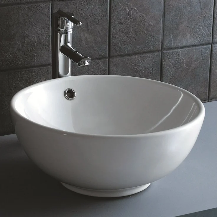 NEG Aufsatzwaschbecken Uno20A (rund) (weiß) - Sanitärkeramik mit Nano-Beschichtung, Überlauf, 430 x 170mm (Durchmesser x Höhe) – Bild 1