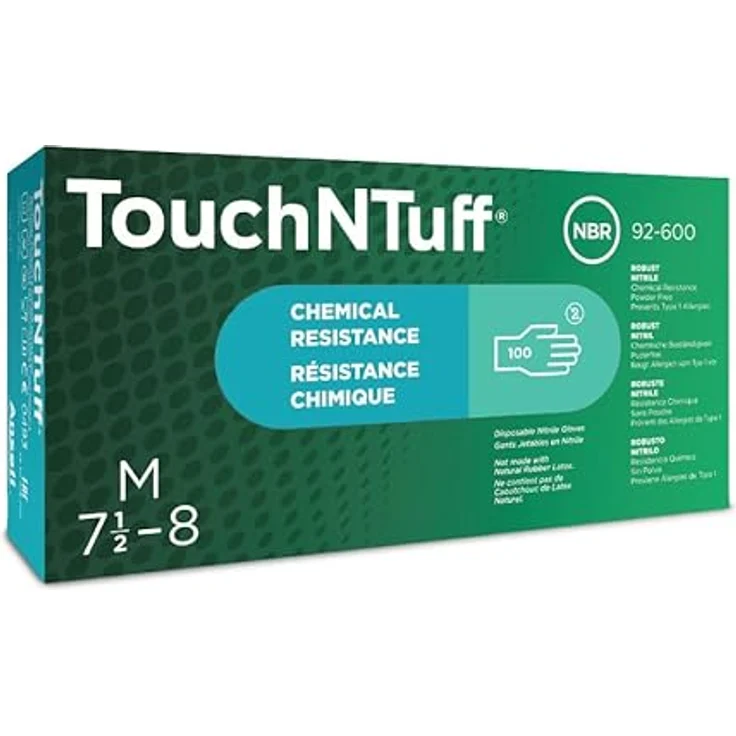 Ansell TouchNTuff 92-600 Einweg-Handschuhe in Nitril, Einmal-Handschuhe, Chemikalien- und Lebensmitteln-Industrie, Grün Größe 7.5 - 8 (Spender mit 100 Handschuhen) – Bild 3