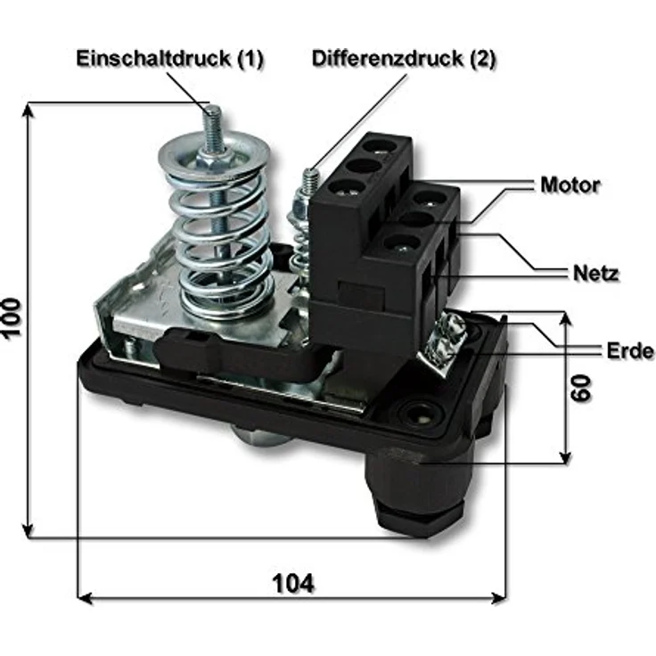WilTec Druckschalter SK-9 230V 1-phasig Pumpensteuerung Druckwächter für Hauswasserwerk Brunnenpumpe – Bild 4