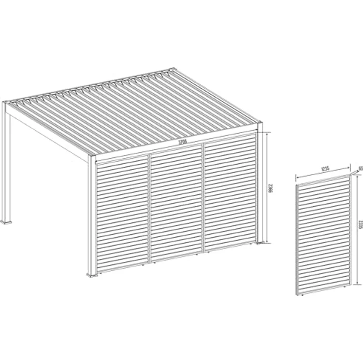 Weide Horizontale Lamellenwand für Pergola, Aluminiumseite in Polarweiß, 113 cm Breite, optimaler Sichtschutz und Luftzirkulation – Bild 7
