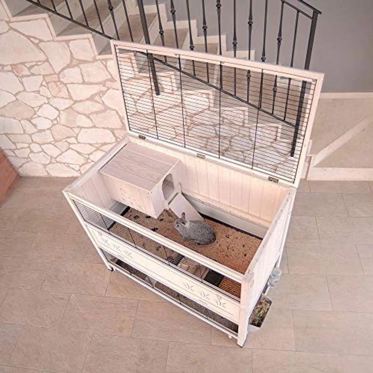 Ferplast Indoor Kaninchenstall, Hasenheim COTTAGE LARGE aus FSC-Holz, für Kaninchen und Meerschweinchen, zwei geräumige Etagen, Zubehör inklusive, 127 x 67 x h 102 cm. – Bild 4