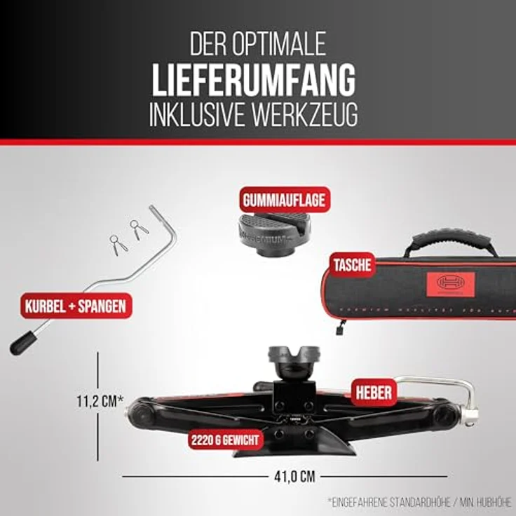 HEYNER® MultiLift M PRO, Scherenwagenheber 1,5t mit Kurbel, austauschbarem Gummipad, Hubhöhe 112–395mm, Schwarz, TÜV Rheinland und GS-geprüft – Bild 7