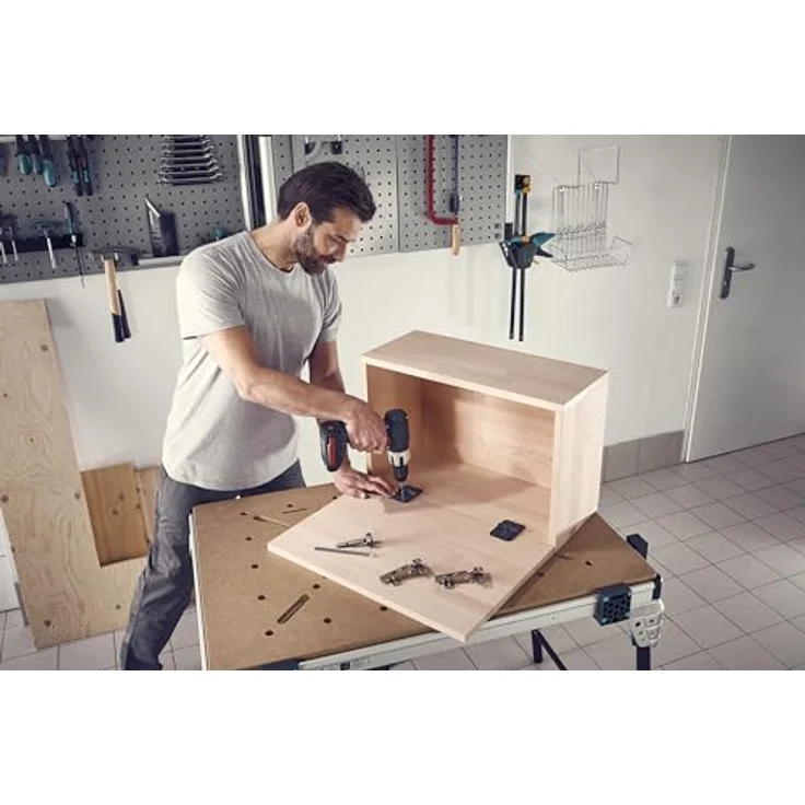 wolfcraft Scharnierloch-Set, 5-teilig mit Ø 35 mm Forstnerbohrer und Bohrschablonen für Topfscharniere – Bild 10