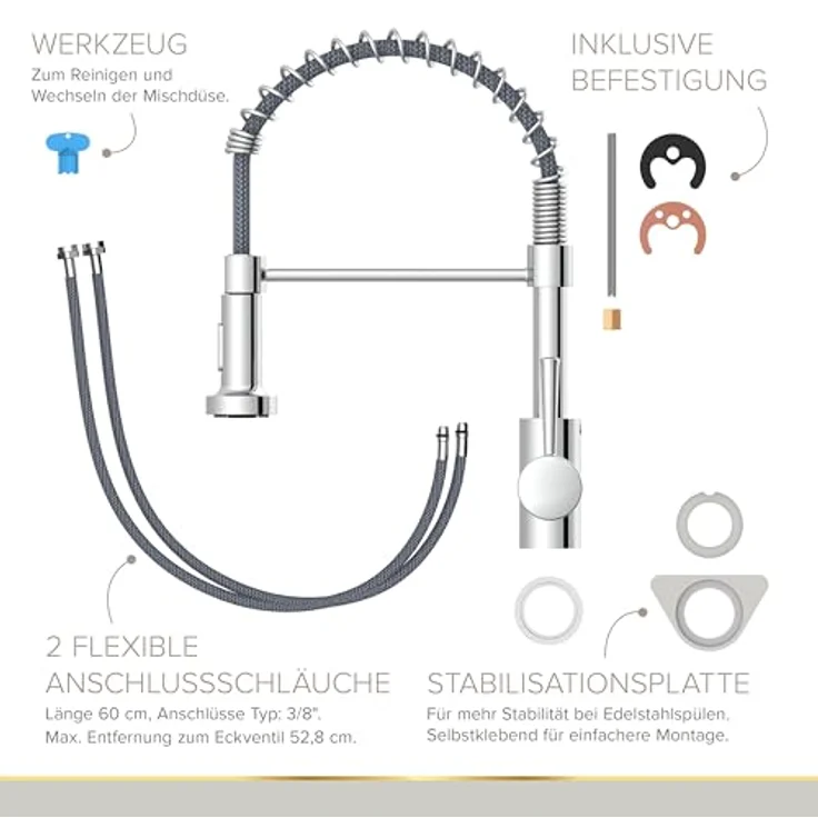 Lenz Küchenarmatur NOVA, Nickelfrei mit flexibler Pendelbrause und 2 Strahlarten, Chrom – Bild 6