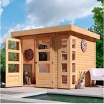 Karibu Gartenhaus Kerko 3, BxT: 266x238 cm, naturbelassen, 8 feststehende Fenster, Doppelflügeltür