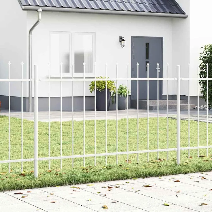 Prolenta Maison Exclusive Gartenzaun WOERDEN, 8 Stück, pulverbeschichteter Stahl, rechteckig, 13,6 x 0,8 m, Weiß