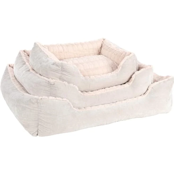 Flamingo Hundekorb Verona Rechteck Beige - Weicher Plüsch, Abnehmbarer Bezug, Waschbar bei 30°C, rutschfest – Bild 2