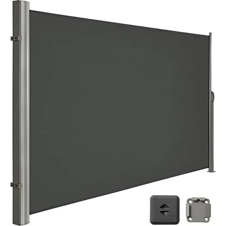 LARMNEE Alu-Seitenmarkise EGY2035BP02, ausziehbar 200 x 350 cm, Sichtschutz und Sonnenschutz, blickdicht, Dunkelgrau – Bild 1