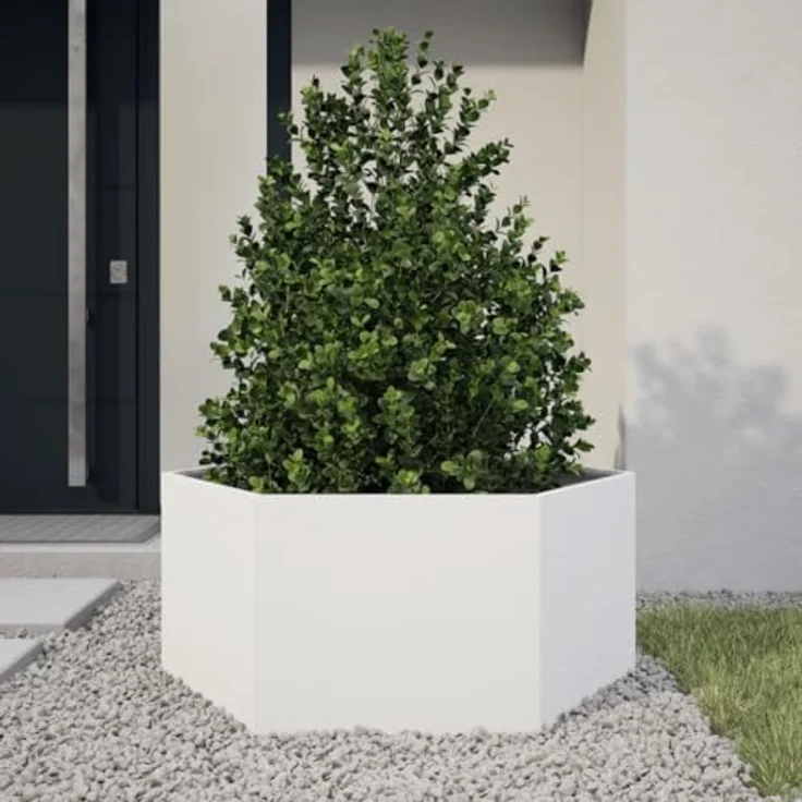 vidaXL Pflanzkübel Weiß Sechseckig 104x90x45 Stahl - Witterungsbeständig und erhöhtes Design – Bild 2