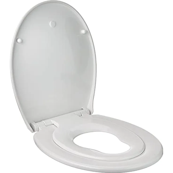 Euroshowers WC Sitz mit integriertem Kindersitz, Soft Close abnehmbar, Weiß, Quick-Release-Funktion, verstellbare Metallscharniere