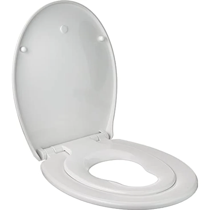 Euroshowers WC Sitz mit integriertem Kindersitz, Soft Close abnehmbar, Weiß, Quick-Release-Funktion, verstellbare Metallscharniere – Bild 1