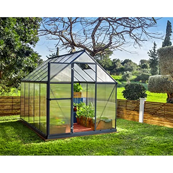 Palram - Canopia Gewächshaus Mythos, 185 x 306 x 208 cm, Grau, unzerbrechliche Polycarbonat-Seitenplatten, rostfreier Aluminiumrahmen – Bild 3