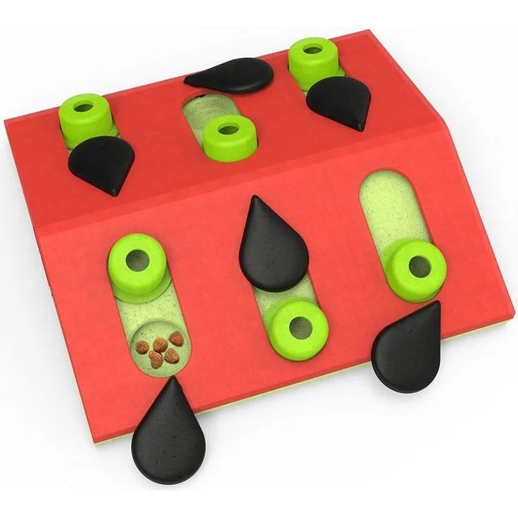 Nina Ottosson Tier-Intelligenzspielzeug Puzzle & Play Melon Madness rot, Beschäftigung für Katzen mit 14 versteckten Leckerli-Fächern