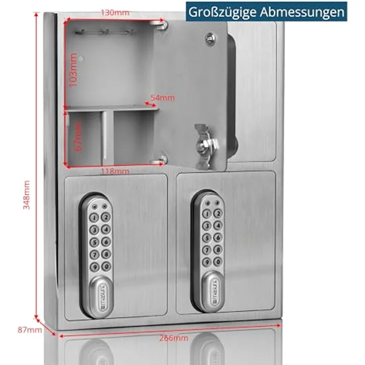 masunt Schlüsselsafe 1440 E Code | digitaler Schlüsseltresor aus massivem V4A Edelstahl | 4 Fächer | Aufbruch-sicher | korrosionsbeständig | für Seeklima geeignet – Bild 3