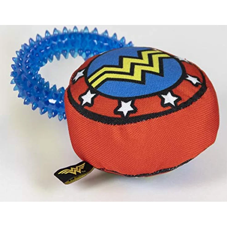 Cerdá - for Fan Pets | Wonder Woman Hundespielzeug - Offizielle DC Comics® Lizenz, interaktives Plüschspielzeug mit Quietscher, TPR-Gummiring, Zahngesundheit fördernd, 10 x 18,5 x 6 cm – Bild 2