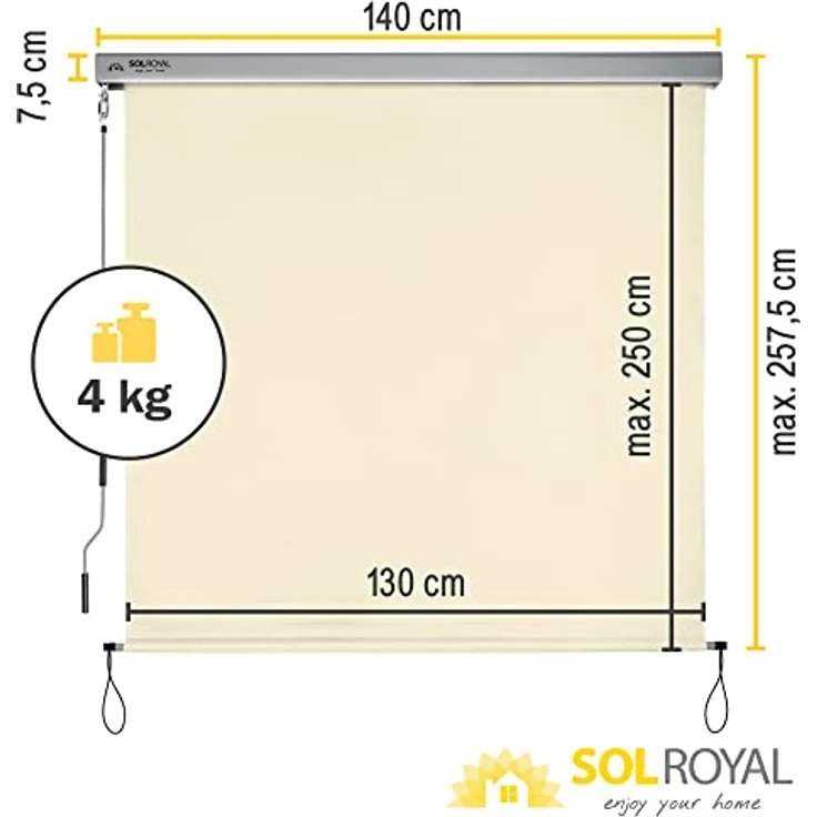 Sol Royal Senkrechtmarkise 140x250 cm MS5 Markise – Robuster Balkonsichtschutz Abnehmbare Handkurbel Wasserabweisender Sonnenschutz Terrasse Balkon Garten Wetterfeste Vertikalmarkise Beige – Bild 3