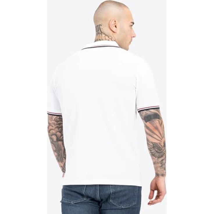Lonsdale Poloshirt Lion, Arbeitsshirt mit farblich abgesetzten Stickereien und gestreiften Bündchen, blau – Bild 6