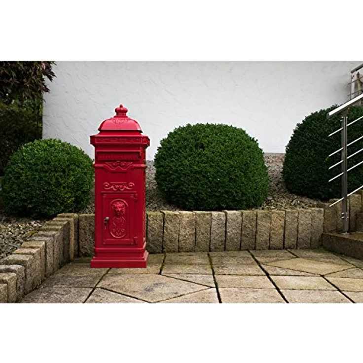 STILISTA Antiker Standbriefkasten 102 cm, Aluminium, wetterfest, mit großem Postschlitz und rot. – Bild 2