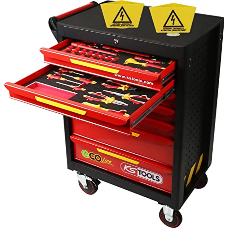 KS Tools 117.6144 Ecoline Werkstattwagen mit 42 isolierten Werkzeugen für Hybrid-und Elektrofahrzeuge, 910 x 750 x 550 mm – Bild 1