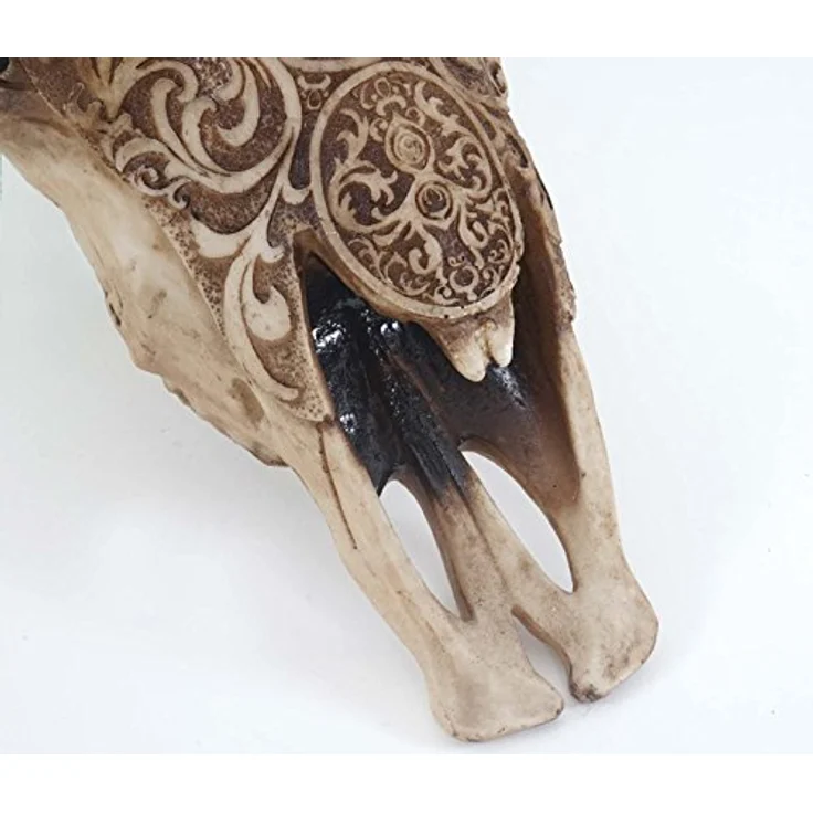 Deko Schädel 45cm, Polyresin Stier Bulle Longhorn Kopf Trophäe mit Tribal, In--Outdoor – Bild 7