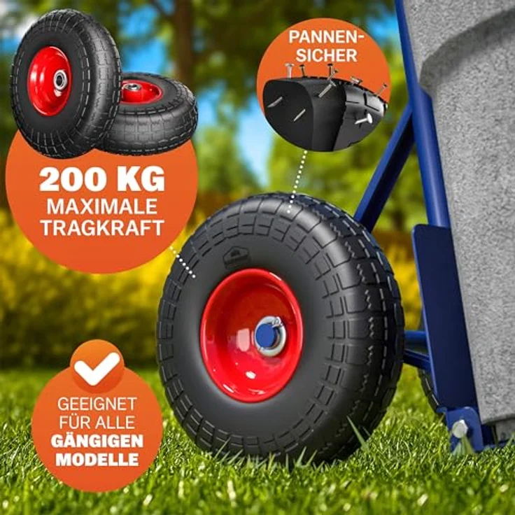 Gardebruk Sackkarre Ersatzrad 2er Set, pannensichere PU Reifen mit pulverbeschichteten Stahlfelgen, schwarz/rot, bis 200 kg belastbar – Bild 2