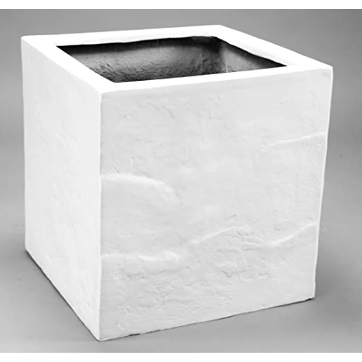 Elegant Einrichten Pflanzkübel Fiberglas Stein-Optik, quadratisch 40x40x40cm, weiß, frost- und UV-beständig, leicht und langlebig – Bild 2