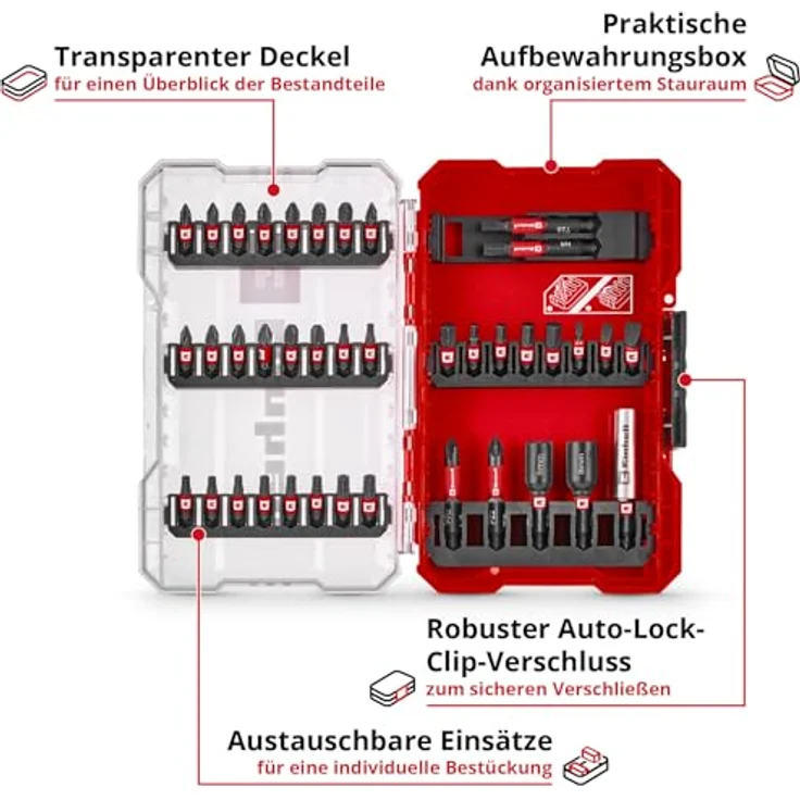 Einhell M-CASE 39-tlg. Impact-Bit-Set, 32 schlagfeste 25-mm-Bits und 50-mm-Bits, inkl. magnetischem Bithalter und Steckschlüsseln aus S2 Stahl – Bild 3